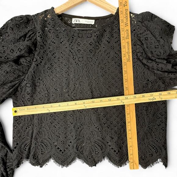 Zara Black Lace Ruffle Flounce Sleeve Blouse M Romantic Whimsigoth Witchy Sheer - Picture 6 of 7